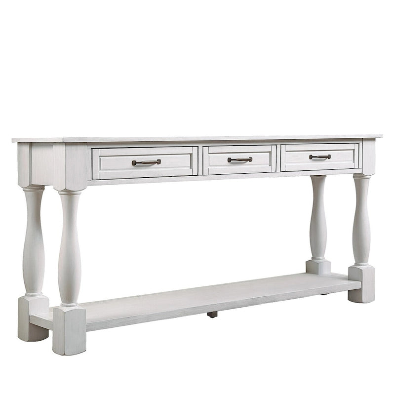 Console avec 3 tiroirs et une étagère – Bleu rétro / Bleu marine / Blanc antique / Marron / Espresso, Bois massif mi-siècle, 1-2 utilisateurs