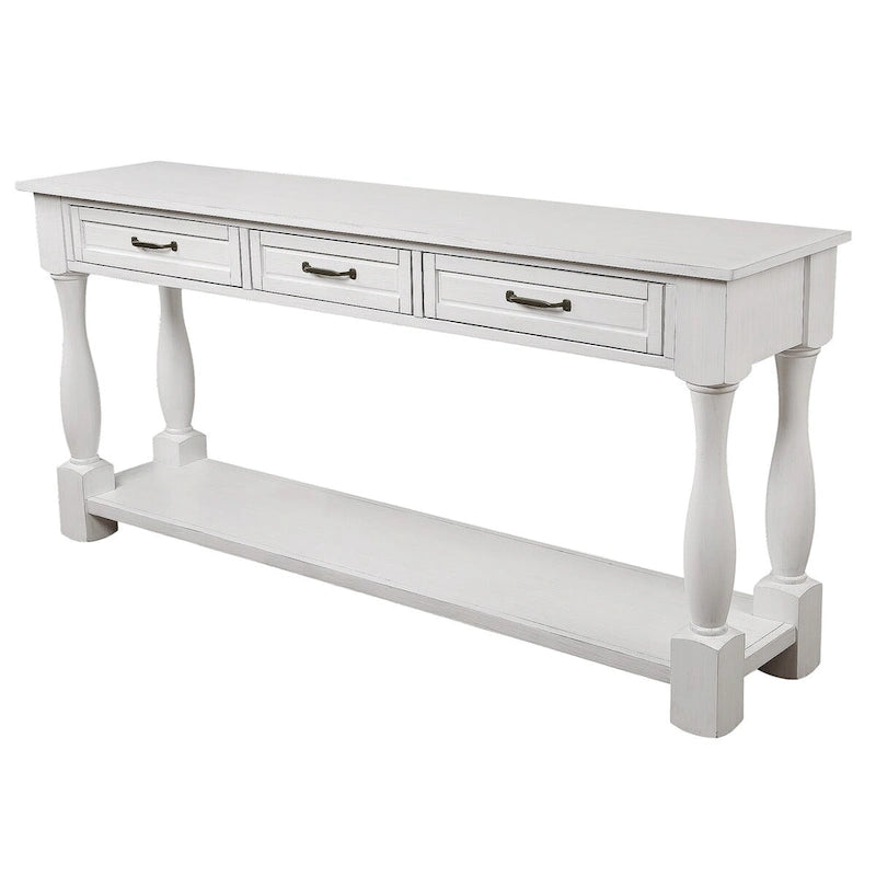 Console avec 3 tiroirs et une étagère – Bleu rétro / Bleu marine / Blanc antique / Marron / Espresso, Bois massif mi-siècle, 1-2 utilisateurs