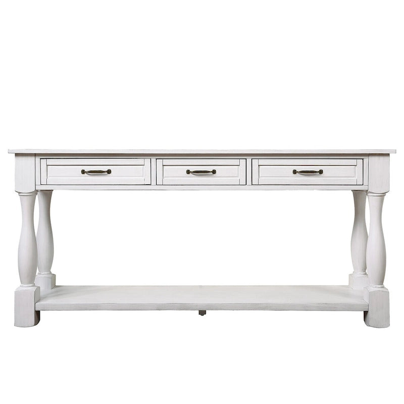 Console avec 3 tiroirs et une étagère – Bleu rétro / Bleu marine / Blanc antique / Marron / Espresso, Bois massif mi-siècle, 1-2 utilisateurs