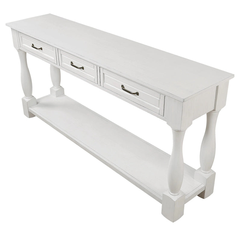Console avec 3 tiroirs et une étagère – Bleu rétro / Bleu marine / Blanc antique / Marron / Espresso, Bois massif mi-siècle, 1-2 utilisateurs