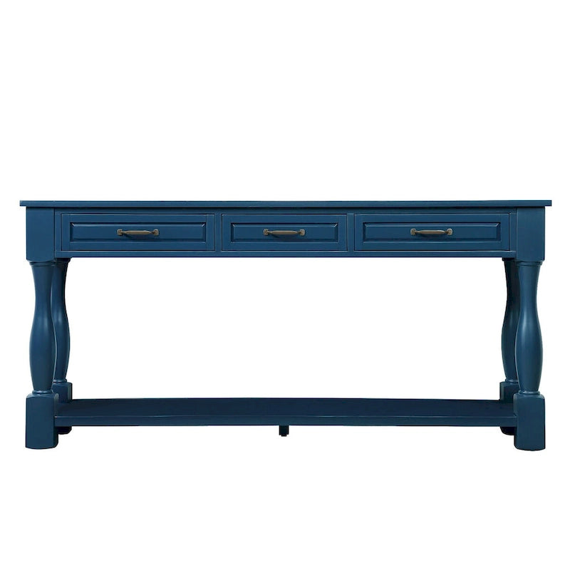 Console avec 3 tiroirs et une étagère – Bleu rétro / Bleu marine / Blanc antique / Marron / Espresso, Bois massif mi-siècle, 1-2 utilisateurs