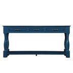 Console avec 3 tiroirs et une étagère – Bleu rétro / Bleu marine / Blanc antique / Marron / Espresso, Bois massif mi-siècle, 1-2 utilisateurs