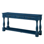 Console avec 3 tiroirs et une étagère – Bleu rétro / Bleu marine / Blanc antique / Marron / Espresso, Bois massif mi-siècle, 1-2 utilisateurs