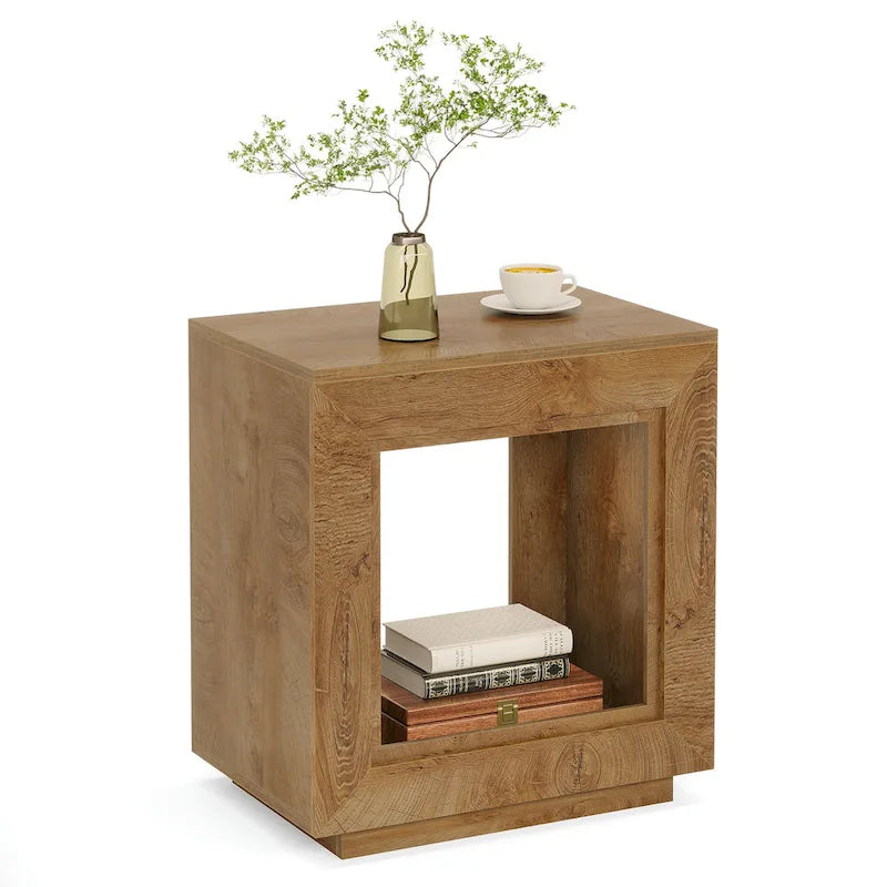 Table d'appoint rectangulaire à 2 niveaux – Gris / Naturel / Marron / Noir, MDF de style ferme, utilisateur unique