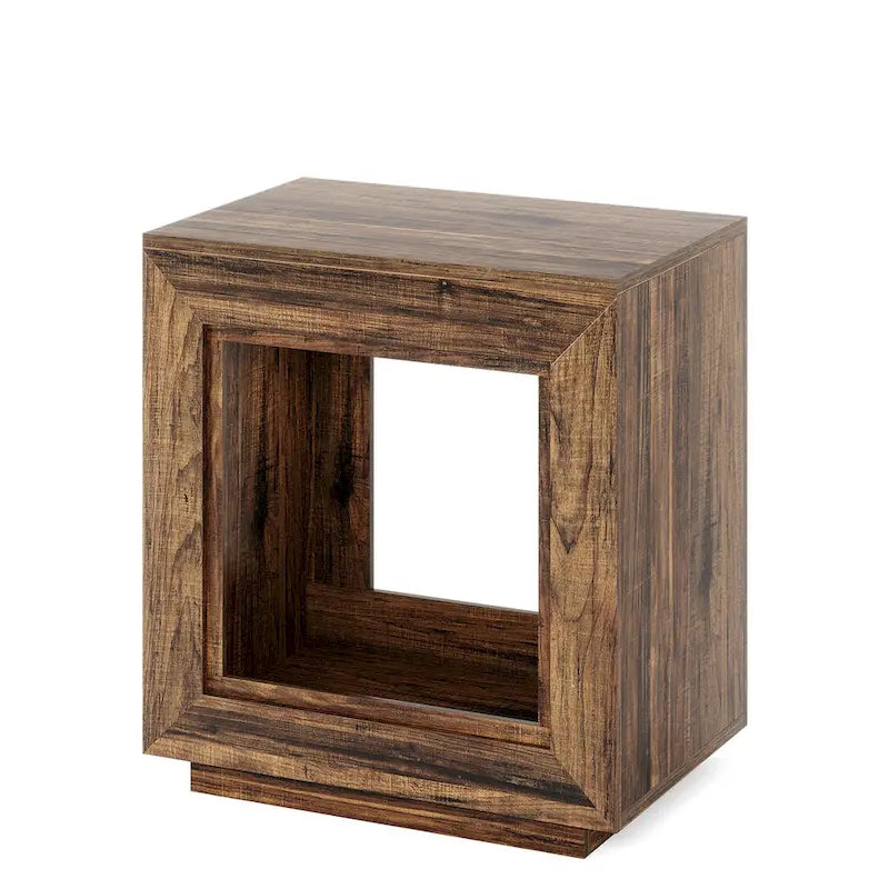 Table d'appoint rectangulaire à 2 niveaux – Gris / Naturel / Marron / Noir, MDF de style ferme, utilisateur unique
