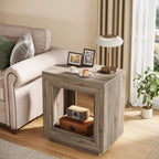 Table d'appoint rectangulaire à 2 niveaux – Gris / Naturel / Marron / Noir, MDF de style ferme, utilisateur unique