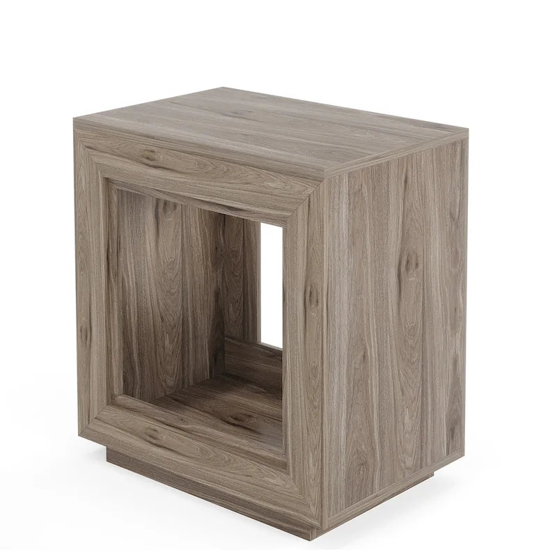 Table d'appoint rectangulaire à 2 niveaux – Gris / Naturel / Marron / Noir, MDF de style ferme, utilisateur unique