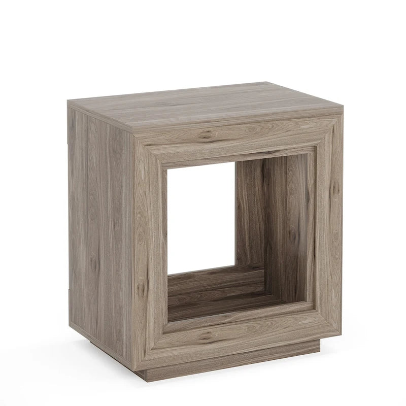 Table d'appoint rectangulaire à 2 niveaux – Gris / Naturel / Marron / Noir, MDF de style ferme, utilisateur unique