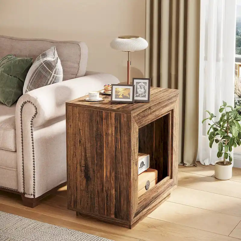 Table d'appoint rectangulaire à 2 niveaux – Gris / Naturel / Marron / Noir, MDF de style ferme, utilisateur unique