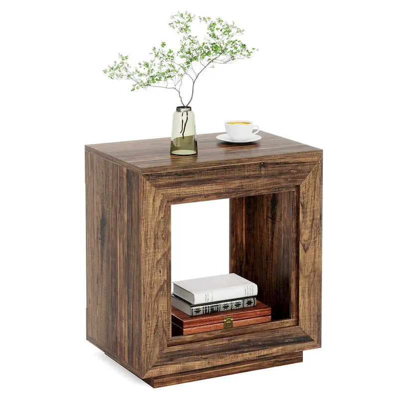 Table d'appoint rectangulaire à 2 niveaux – Gris / Naturel / Marron / Noir, MDF de style ferme, utilisateur unique