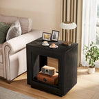 Table d'appoint rectangulaire à 2 niveaux – Gris / Naturel / Marron / Noir, MDF de style ferme, utilisateur unique