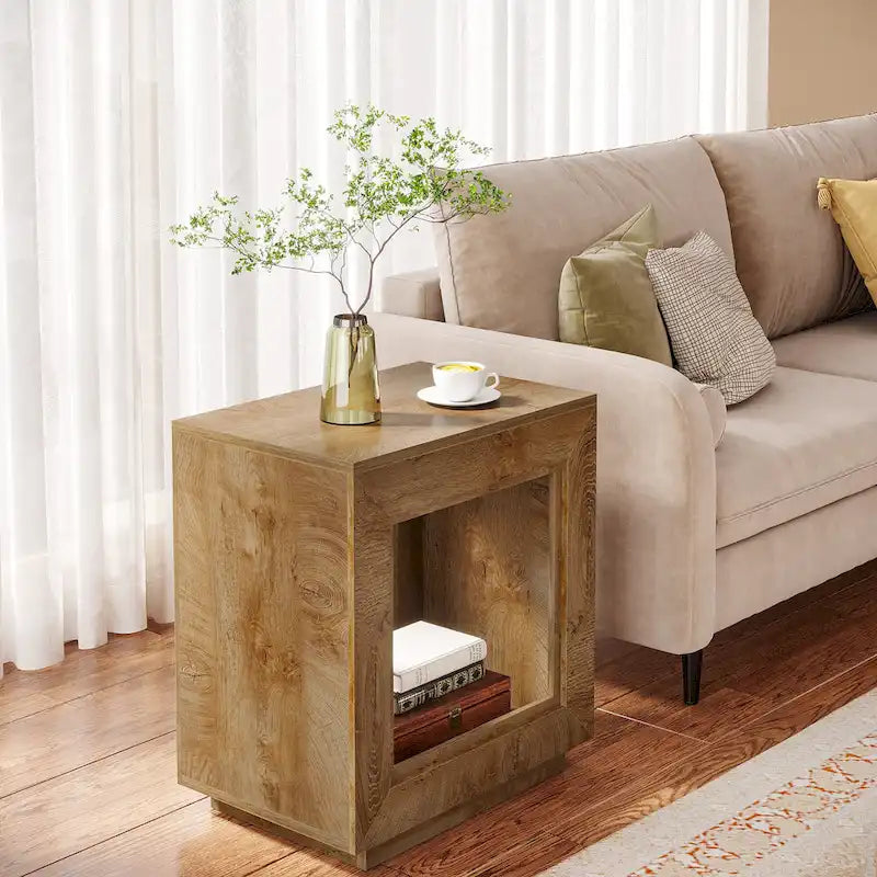 Table d'appoint rectangulaire à 2 niveaux – Gris / Naturel / Marron / Noir, MDF de style ferme, utilisateur unique