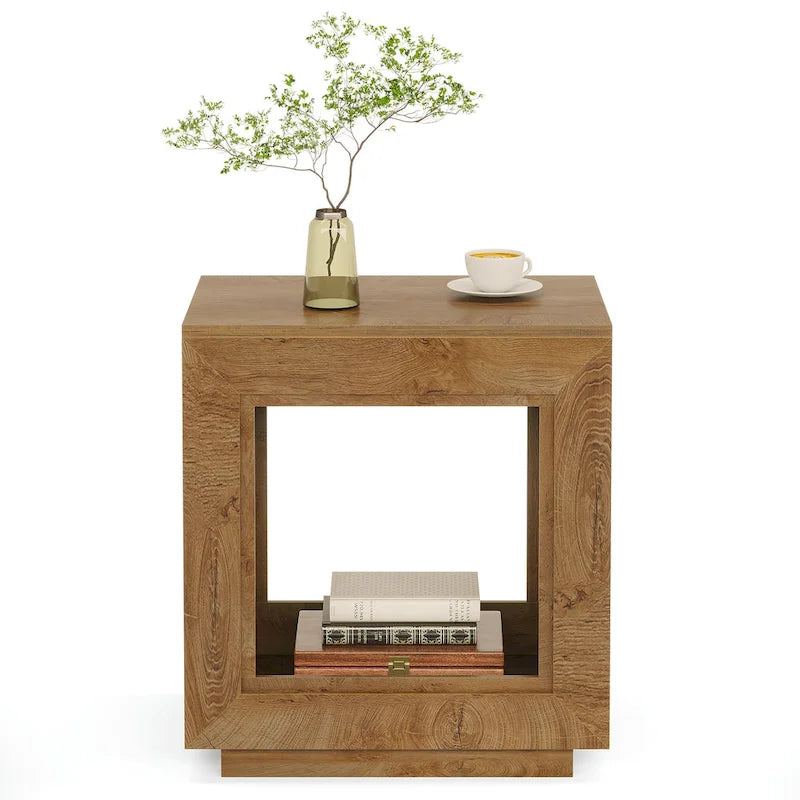 Table d'appoint rectangulaire à 2 niveaux – Gris / Naturel / Marron / Noir, MDF de style ferme, utilisateur unique