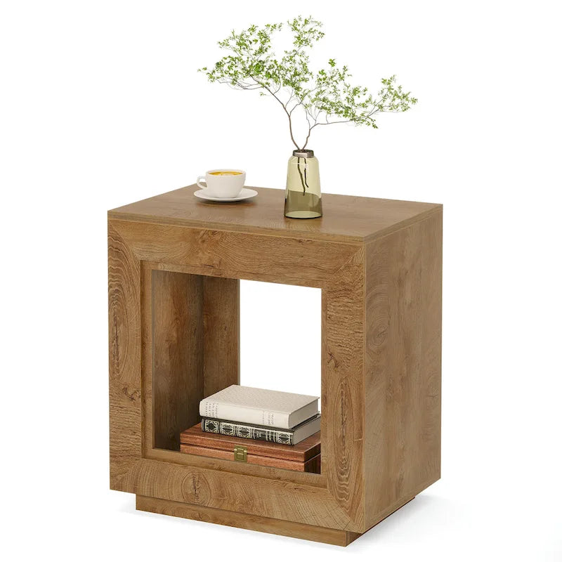 Table d'appoint rectangulaire à 2 niveaux – Gris / Naturel / Marron / Noir, MDF de style ferme, utilisateur unique