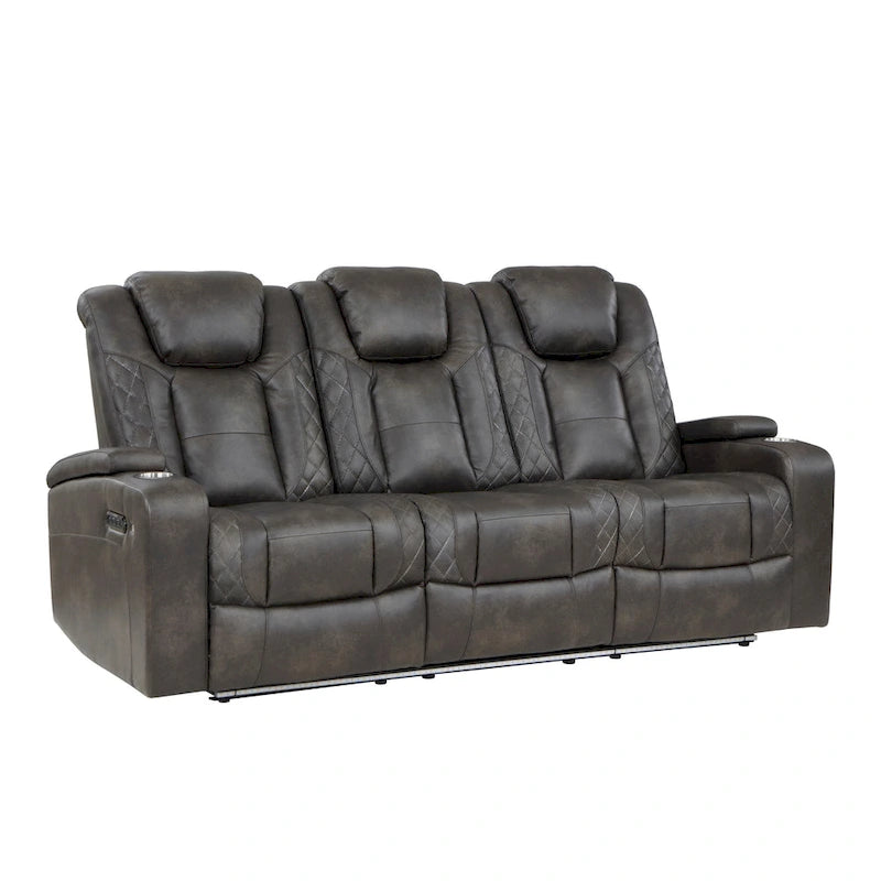 Canapé inclinable double électrique en similicuir gris pour 2 personnes