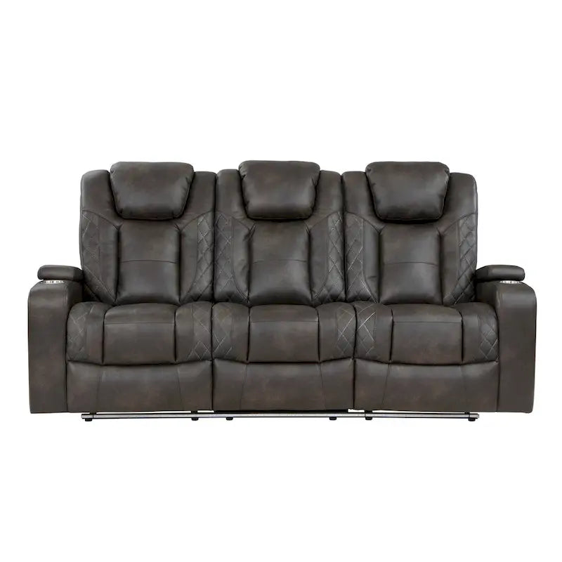 Canapé inclinable double électrique en similicuir gris pour 2 personnes