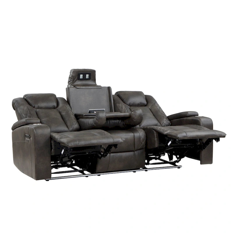 Canapé inclinable double électrique en similicuir gris pour 2 personnes
