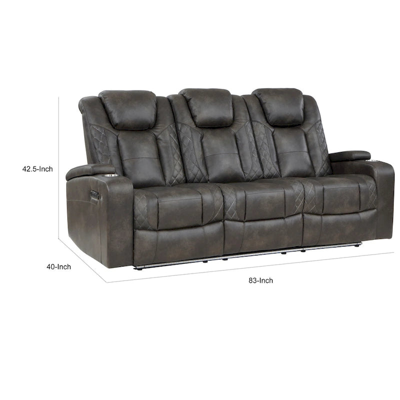 Canapé inclinable double électrique en similicuir gris pour 2 personnes