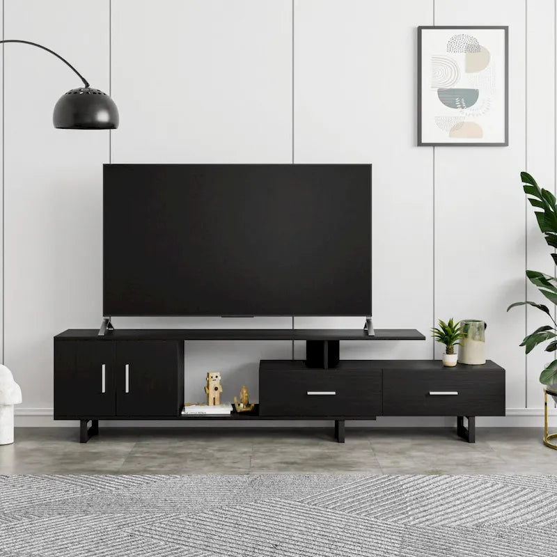 55-Inch-TV-Ständer aus Stahl mit 2 Schubladen und 4 Ablagen