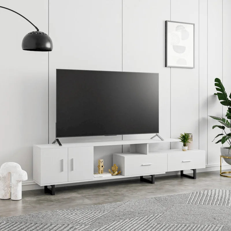 55-Inch-TV-Ständer aus Stahl mit 2 Schubladen und 4 Ablagen