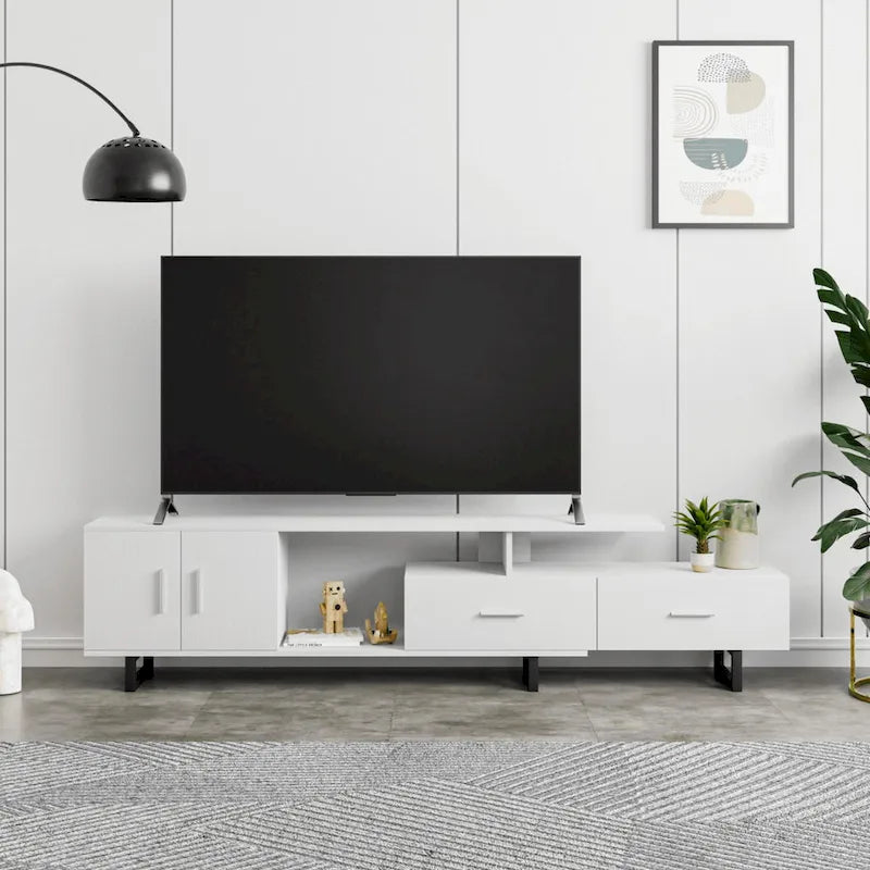 55-Inch-TV-Ständer aus Stahl mit 2 Schubladen und 4 Ablagen