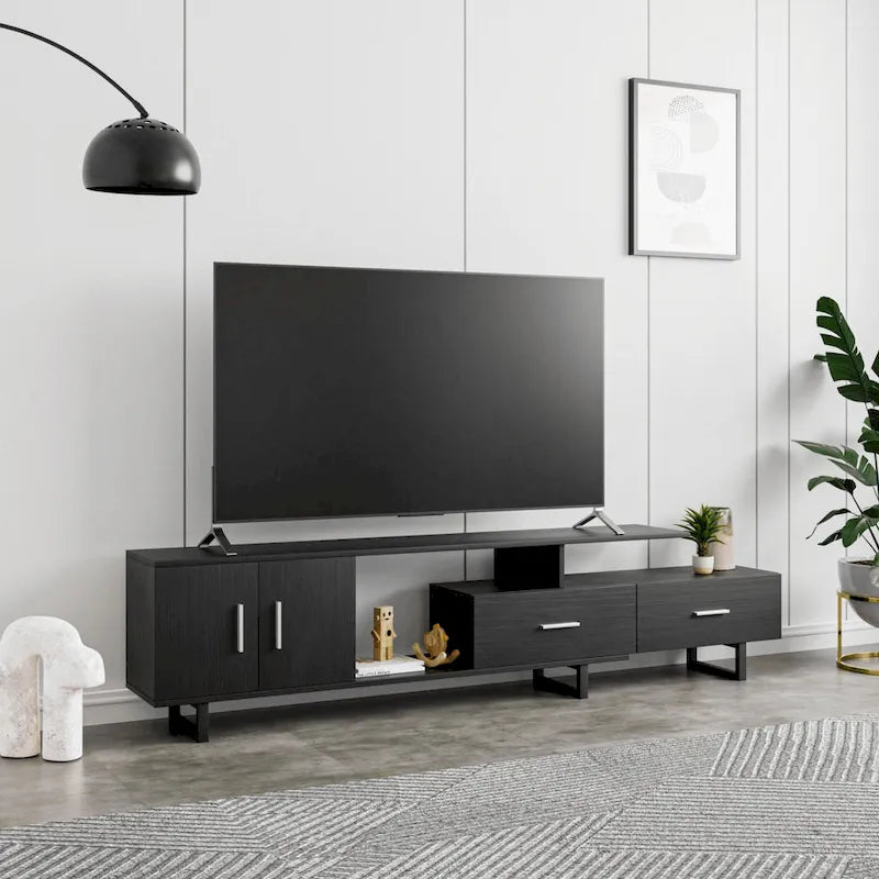 55-Inch-TV-Ständer aus Stahl mit 2 Schubladen und 4 Ablagen
