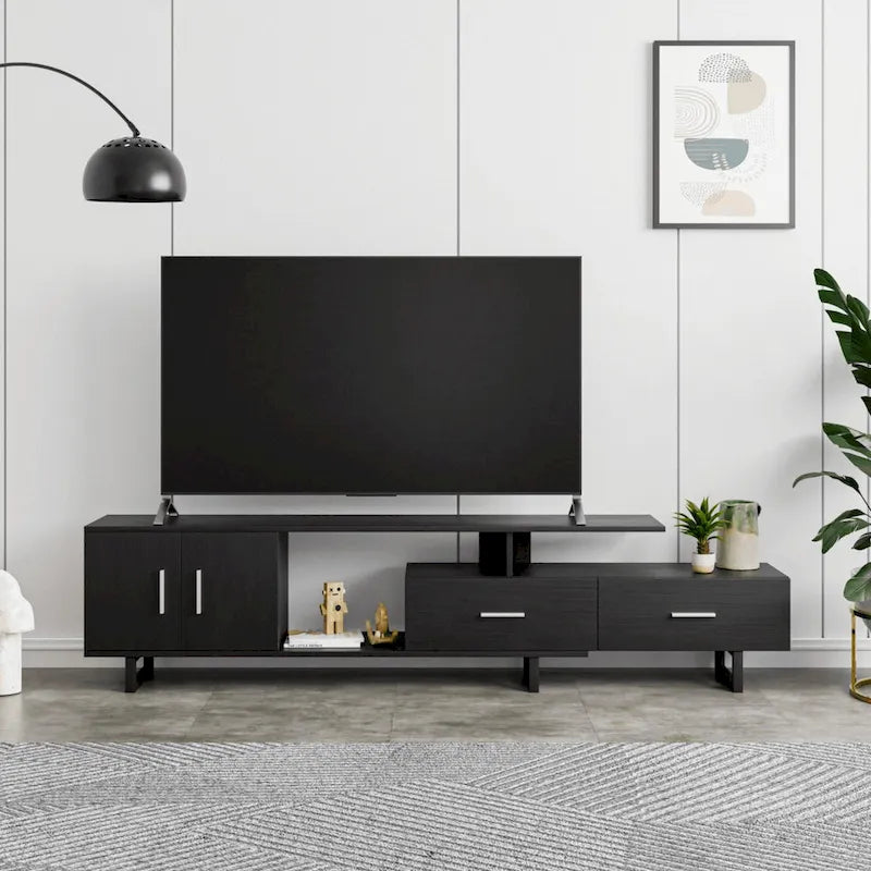 55-Inch-TV-Ständer aus Stahl mit 2 Schubladen und 4 Ablagen