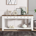 Console avec 4 tiroirs et une étagère – Blanc et marron / Blanc antique / Noir / Espresso / Bleu, en bois de pin rétro, 1 à 2 utilisateurs