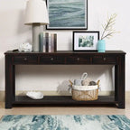 Console avec 4 tiroirs et une étagère – Blanc et marron / Blanc antique / Noir / Espresso / Bleu, en bois de pin rétro, 1 à 2 utilisateurs