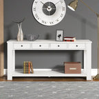 Console avec 4 tiroirs et une étagère – Blanc et marron / Blanc antique / Noir / Espresso / Bleu, en bois de pin rétro, 1 à 2 utilisateurs