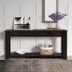 Console avec 4 tiroirs et une étagère – Blanc et marron / Blanc antique / Noir / Espresso / Bleu, en bois de pin rétro, 1 à 2 utilisateurs