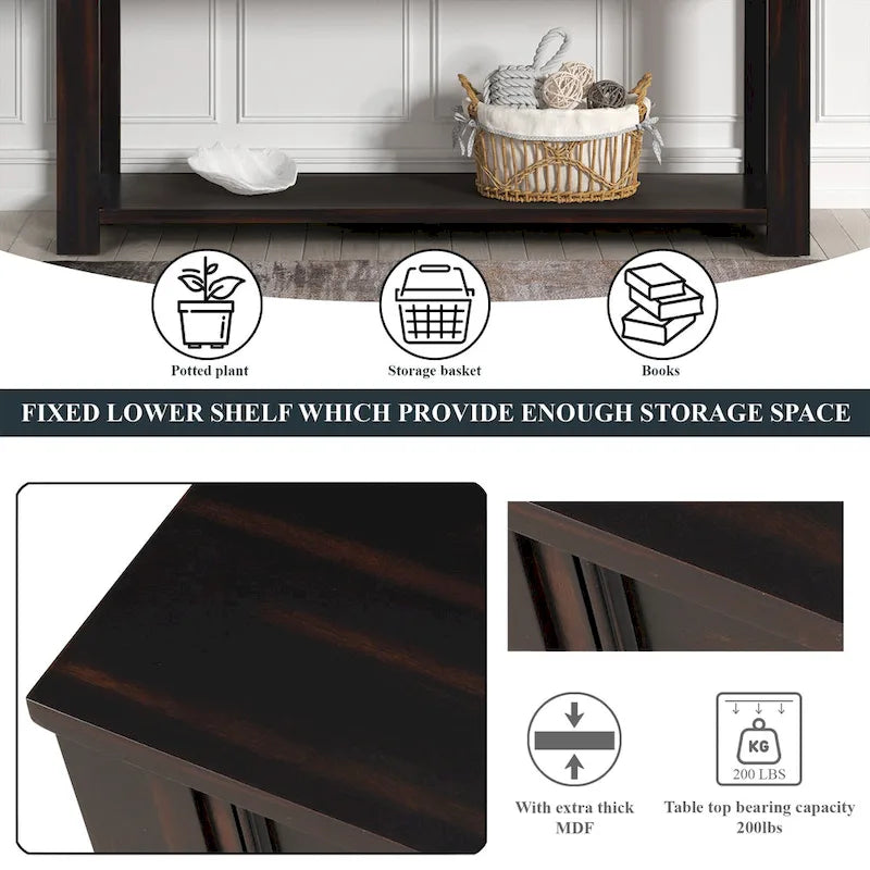 Console avec 4 tiroirs et une étagère – Blanc et marron / Blanc antique / Noir / Espresso / Bleu, en bois de pin rétro, 1 à 2 utilisateurs