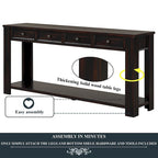 Console avec 4 tiroirs et une étagère – Blanc et marron / Blanc antique / Noir / Espresso / Bleu, en bois de pin rétro, 1 à 2 utilisateurs