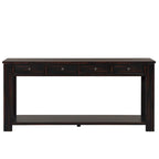 Console avec 4 tiroirs et une étagère – Blanc et marron / Blanc antique / Noir / Espresso / Bleu, en bois de pin rétro, 1 à 2 utilisateurs