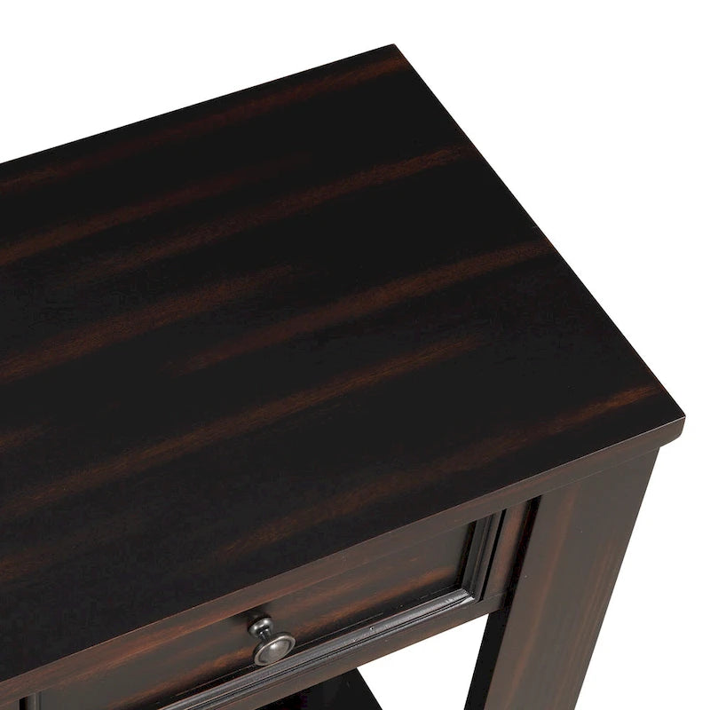 Console avec 4 tiroirs et une étagère – Blanc et marron / Blanc antique / Noir / Espresso / Bleu, en bois de pin rétro, 1 à 2 utilisateurs
