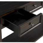 Console avec 4 tiroirs et une étagère – Blanc et marron / Blanc antique / Noir / Espresso / Bleu, en bois de pin rétro, 1 à 2 utilisateurs