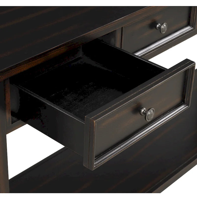 Console avec 4 tiroirs et une étagère – Blanc et marron / Blanc antique / Noir / Espresso / Bleu, en bois de pin rétro, 1 à 2 utilisateurs