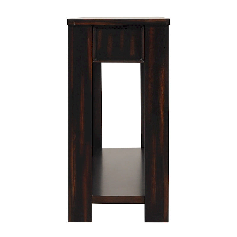 Console avec 4 tiroirs et une étagère – Blanc et marron / Blanc antique / Noir / Espresso / Bleu, en bois de pin rétro, 1 à 2 utilisateurs