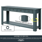 Console avec 4 tiroirs et une étagère – Blanc et marron / Blanc antique / Noir / Espresso / Bleu, en bois de pin rétro, 1 à 2 utilisateurs