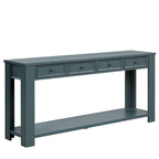Console avec 4 tiroirs et une étagère – Blanc et marron / Blanc antique / Noir / Espresso / Bleu, en bois de pin rétro, 1 à 2 utilisateurs