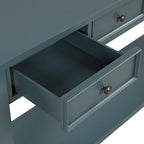 Console avec 4 tiroirs et une étagère – Blanc et marron / Blanc antique / Noir / Espresso / Bleu, en bois de pin rétro, 1 à 2 utilisateurs
