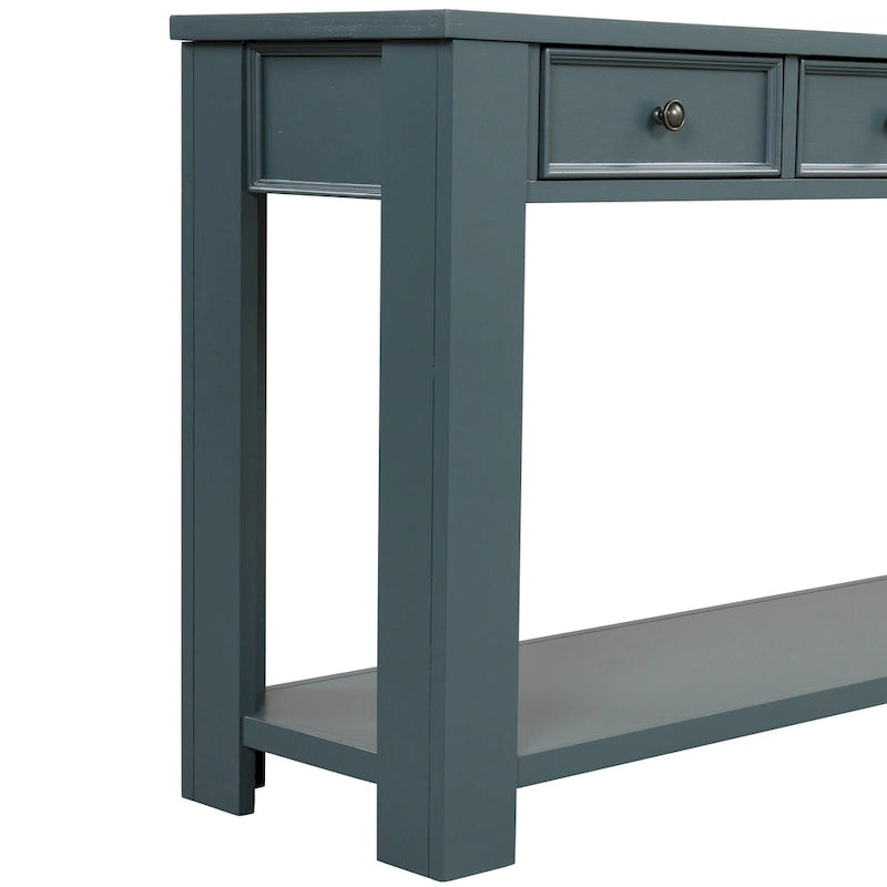 Console avec 4 tiroirs et une étagère – Blanc et marron / Blanc antique / Noir / Espresso / Bleu, en bois de pin rétro, 1 à 2 utilisateurs