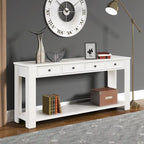 Console avec 4 tiroirs et une étagère – Blanc et marron / Blanc antique / Noir / Espresso / Bleu, en bois de pin rétro, 1 à 2 utilisateurs