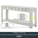 Console avec 4 tiroirs et une étagère – Blanc et marron / Blanc antique / Noir / Espresso / Bleu, en bois de pin rétro, 1 à 2 utilisateurs