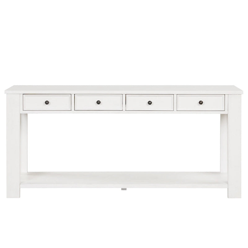 Console avec 4 tiroirs et une étagère – Blanc et marron / Blanc antique / Noir / Espresso / Bleu, en bois de pin rétro, 1 à 2 utilisateurs