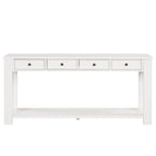 Console avec 4 tiroirs et une étagère – Blanc et marron / Blanc antique / Noir / Espresso / Bleu, en bois de pin rétro, 1 à 2 utilisateurs