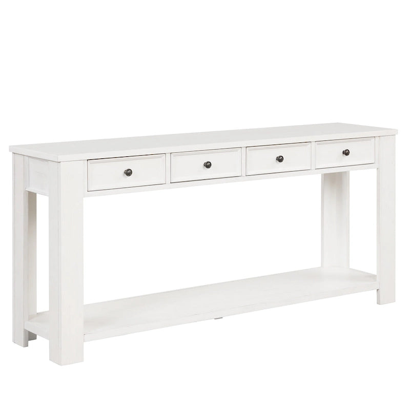 Console avec 4 tiroirs et une étagère – Blanc et marron / Blanc antique / Noir / Espresso / Bleu, en bois de pin rétro, 1 à 2 utilisateurs