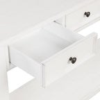 Console avec 4 tiroirs et une étagère – Blanc et marron / Blanc antique / Noir / Espresso / Bleu, en bois de pin rétro, 1 à 2 utilisateurs