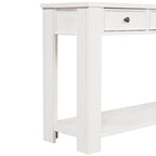 Console avec 4 tiroirs et une étagère – Blanc et marron / Blanc antique / Noir / Espresso / Bleu, en bois de pin rétro, 1 à 2 utilisateurs