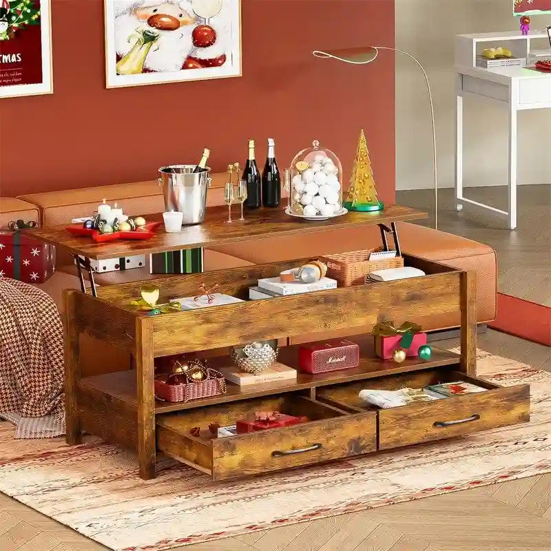 Table basse relevable – Gris / Marron rustique / Espresso, Bois moderne, 1-2 utilisateurs